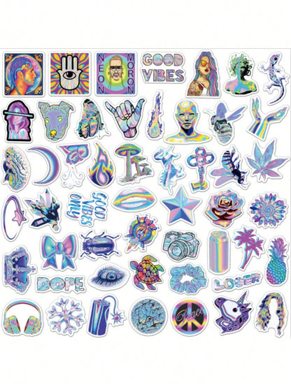 50PCS Art Illustration Popular Creative Cartoon Animation Colour Laser Small Fresh Series Decorative Style Graffiti Stickers Personality Fashion Creative Trend DIY Exquisite Decorative Decals Suitable for Cups, Helmets, Skateboards Popular Stickers Toys