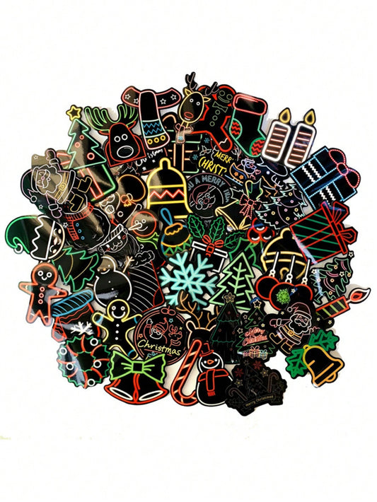 50 pieces of artistic illustration popular creative cartoon animation neon colorful Christmas deer series decorative style graffiti stickers. Fashion creative decorative appliques. Suitable for cups, helmets, skateboards. Popular stickers