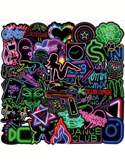 50 Artistic Illustration Cartoon Animation Neon Glow Character Style Graffiti Stickers, Creative Trendy Decorative Decals, Suitable for Cups, Helmets, Skateboards, Popular Stickers