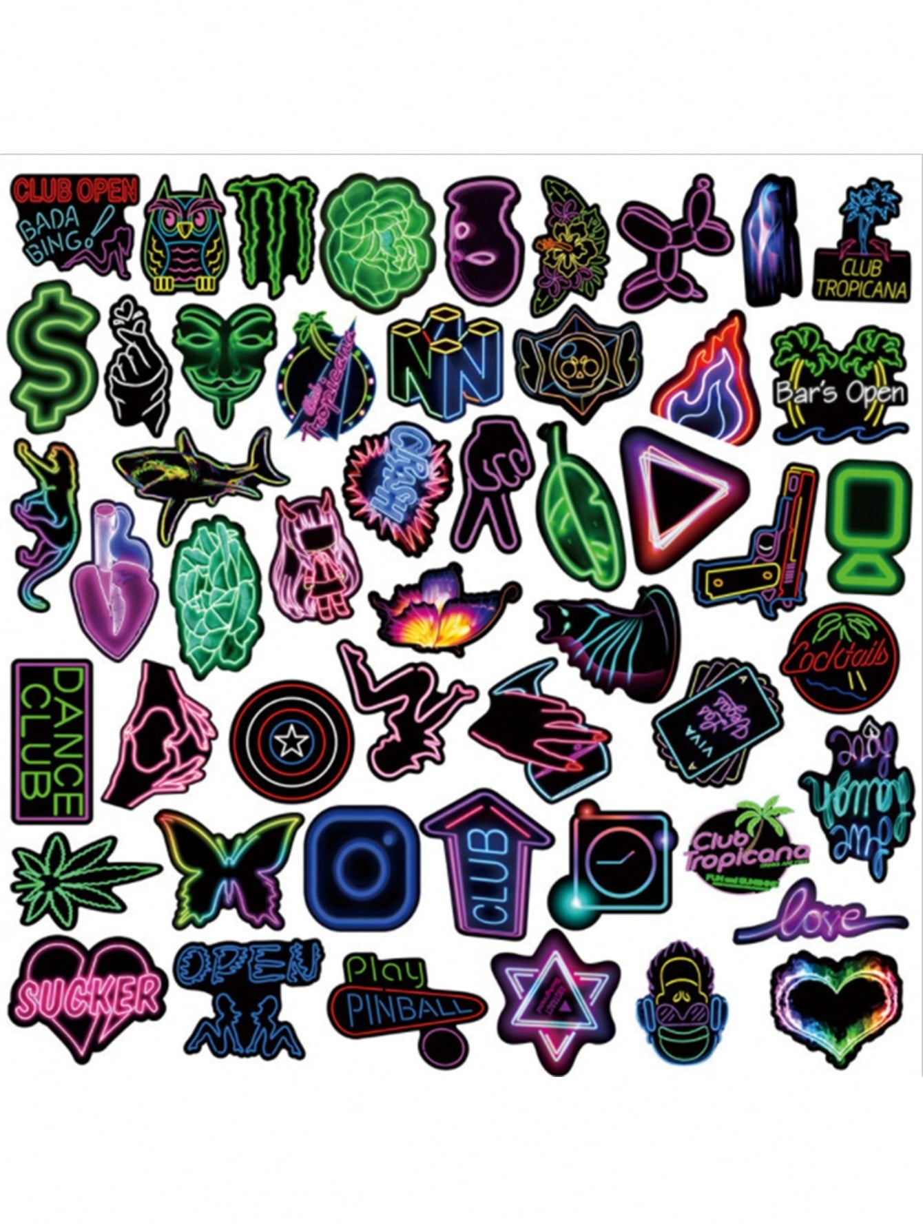 50 Artistic Illustration Cartoon Animation Neon Glow Character Style Graffiti Stickers, Creative Trendy Decorative Decals, Suitable for Cups, Helmets, Skateboards, Popular Stickers