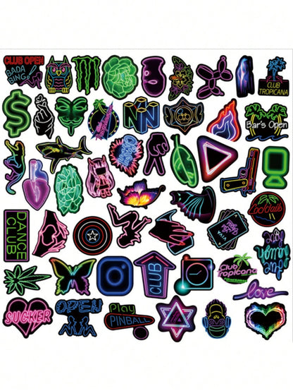 50 Artistic Illustration Cartoon Animation Neon Glow Character Style Graffiti Stickers, Creative Trendy Decorative Decals, Suitable for Cups, Helmets, Skateboards, Popular Stickers
