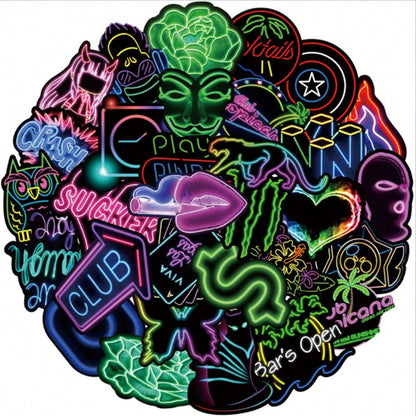 50 Artistic Illustration Cartoon Animation Neon Glow Character Style Graffiti Stickers, Creative Trendy Decorative Decals, Suitable for Cups, Helmets, Skateboards, Popular Stickers