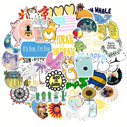50PCS Art Illustration Popular Creative Cartoon Not Repeated Ins Wind Cute Fresh Series Decorative Style Graffiti Stickers Personality Fashion Creative Trend DIY Exquisite Decorative Decals Suitable for Cups, Helmets, Skateboards Popular Stickers Toys