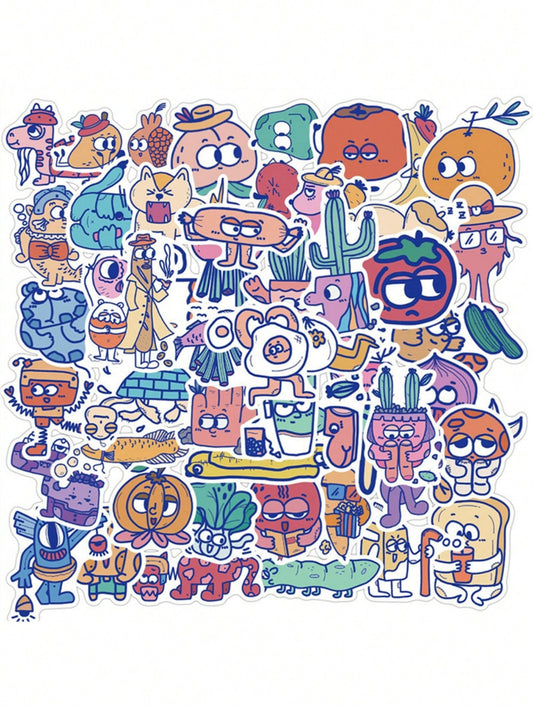 50PCS Art Illustration Popular Creative Cartoon Cute Anthropomorphic Food Series Decorative Style Graffiti Sticker Personality Fashion Creative Trend DIY Exquisite Decorative Decals Suitable for Cups, Helmets, Skateboards Popular Stickers Toys