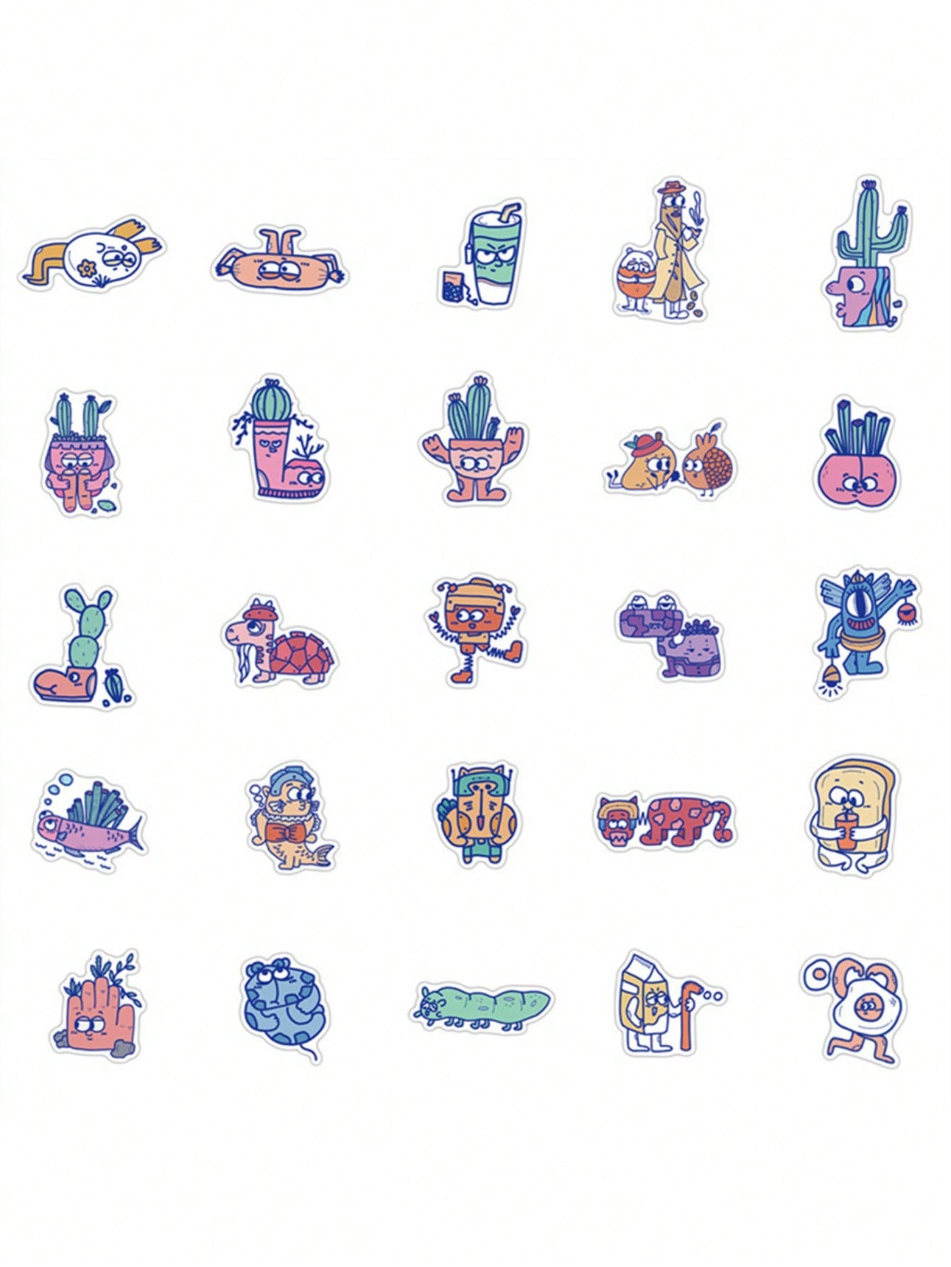 50PCS Art Illustration Popular Creative Cartoon Cute Anthropomorphic Food Series Decorative Style Graffiti Sticker Personality Fashion Creative Trend DIY Exquisite Decorative Decals Suitable for Cups, Helmets, Skateboards Popular Stickers Toys