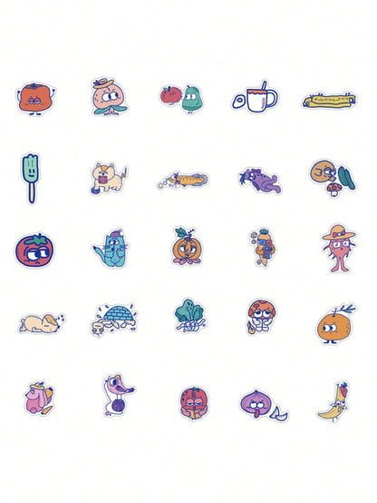 50PCS Art Illustration Popular Creative Cartoon Cute Anthropomorphic Food Series Decorative Style Graffiti Sticker Personality Fashion Creative Trend DIY Exquisite Decorative Decals Suitable for Cups, Helmets, Skateboards Popular Stickers Toys