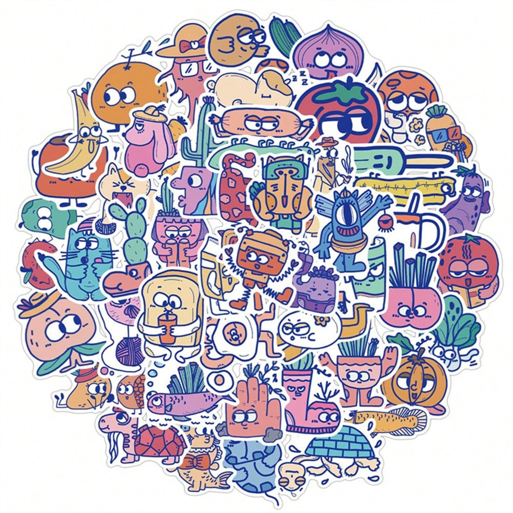 50PCS Art Illustration Popular Creative Cartoon Cute Anthropomorphic Food Series Decorative Style Graffiti Sticker Personality Fashion Creative Trend DIY Exquisite Decorative Decals Suitable for Cups, Helmets, Skateboards Popular Stickers Toys