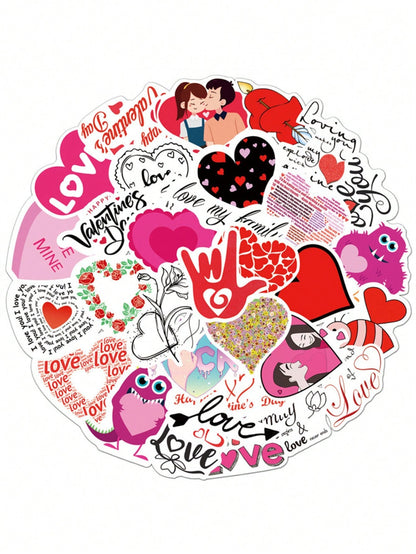 50PCS Art Illustration Popular Creative Cartoon Cute LOVE Love Series Decorative Style Graffiti Stickers Personality Fashion Creative Trend DIY Exquisite Decorative Decals Suitable for Cups, Helmets, Skateboards Popular Stickers Toys