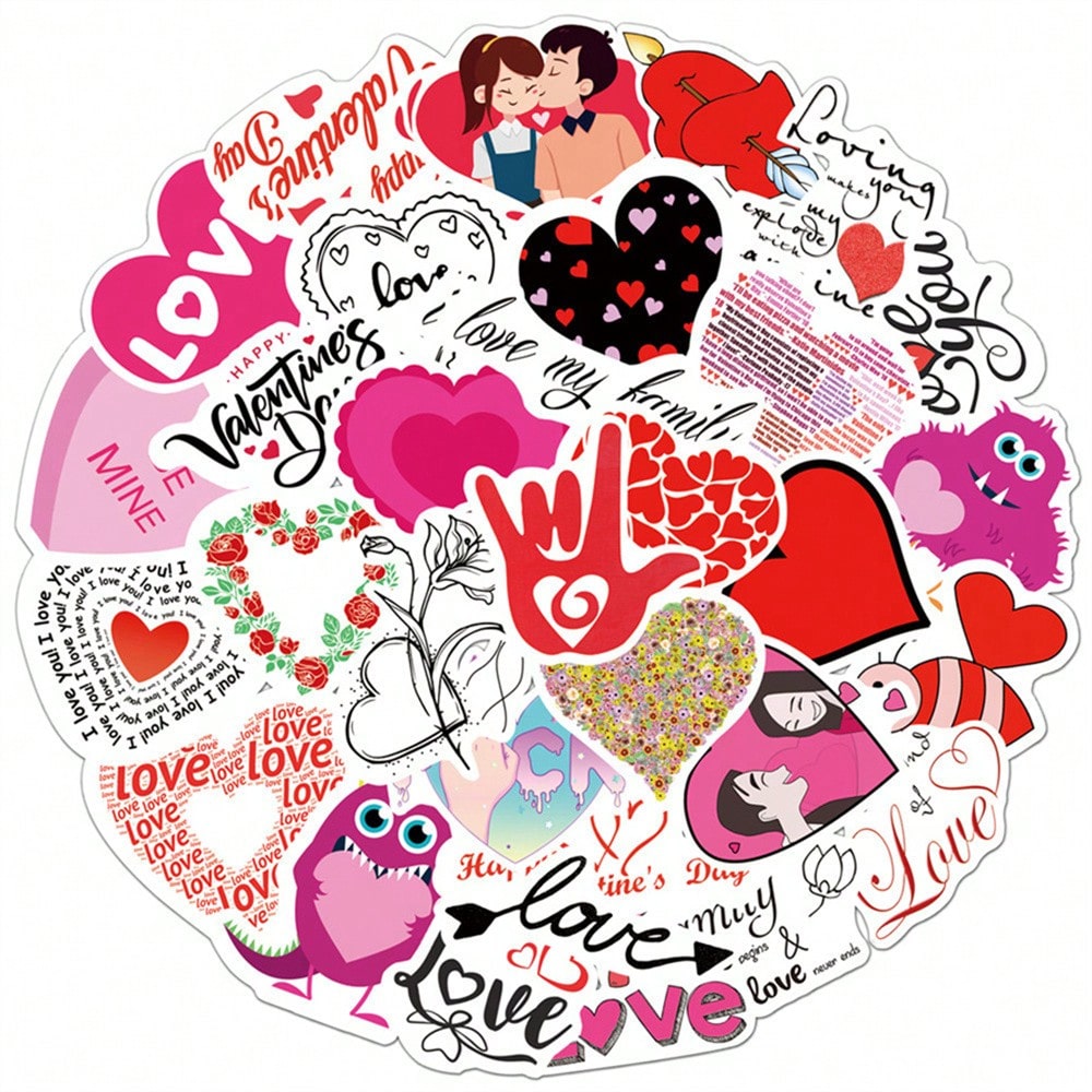 50PCS Art Illustration Popular Creative Cartoon Cute LOVE Love Series Decorative Style Graffiti Stickers Personality Fashion Creative Trend DIY Exquisite Decorative Decals Suitable for Cups, Helmets, Skateboards Popular Stickers Toys