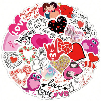 50PCS Art Illustration Popular Creative Cartoon Cute LOVE Love Series Decorative Style Graffiti Stickers Personality Fashion Creative Trend DIY Exquisite Decorative Decals Suitable for Cups, Helmets, Skateboards Popular Stickers Toys