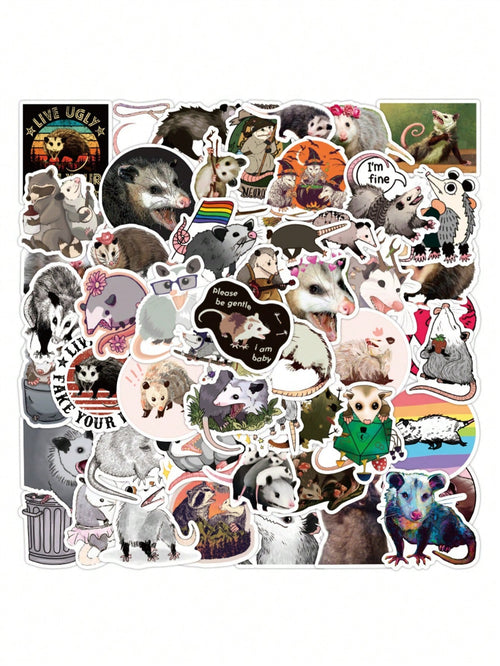 50PCS Art Illustration Popular Creative Cartoon Animal Possum Family Series Decorative Style Graffiti Stickers Personality Fashion Creative DIY Exquisite Decorative Decals Suitable For Cups, Helmets, Skateboards Popular Stickers Toys