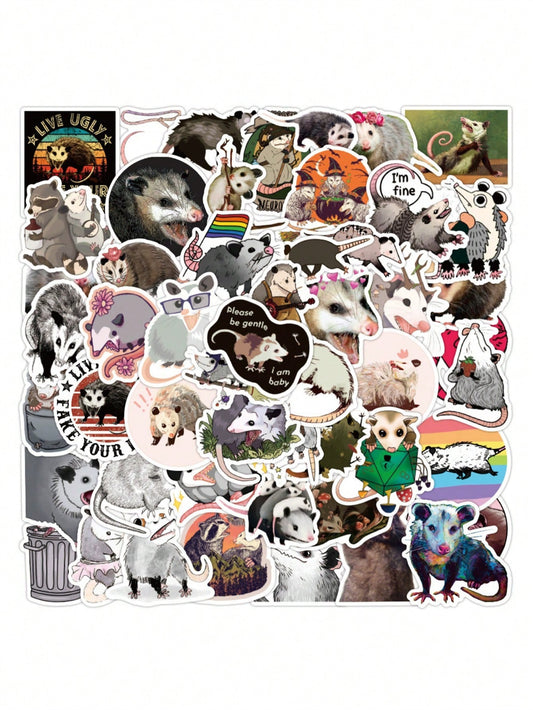 50PCS Art Illustration Popular Creative Cartoon Animal Possum Family Series Decorative Style Graffiti Stickers Personality Fashion Creative DIY Exquisite Decorative Decals Suitable For Cups, Helmets, Skateboards Popular Stickers Toys