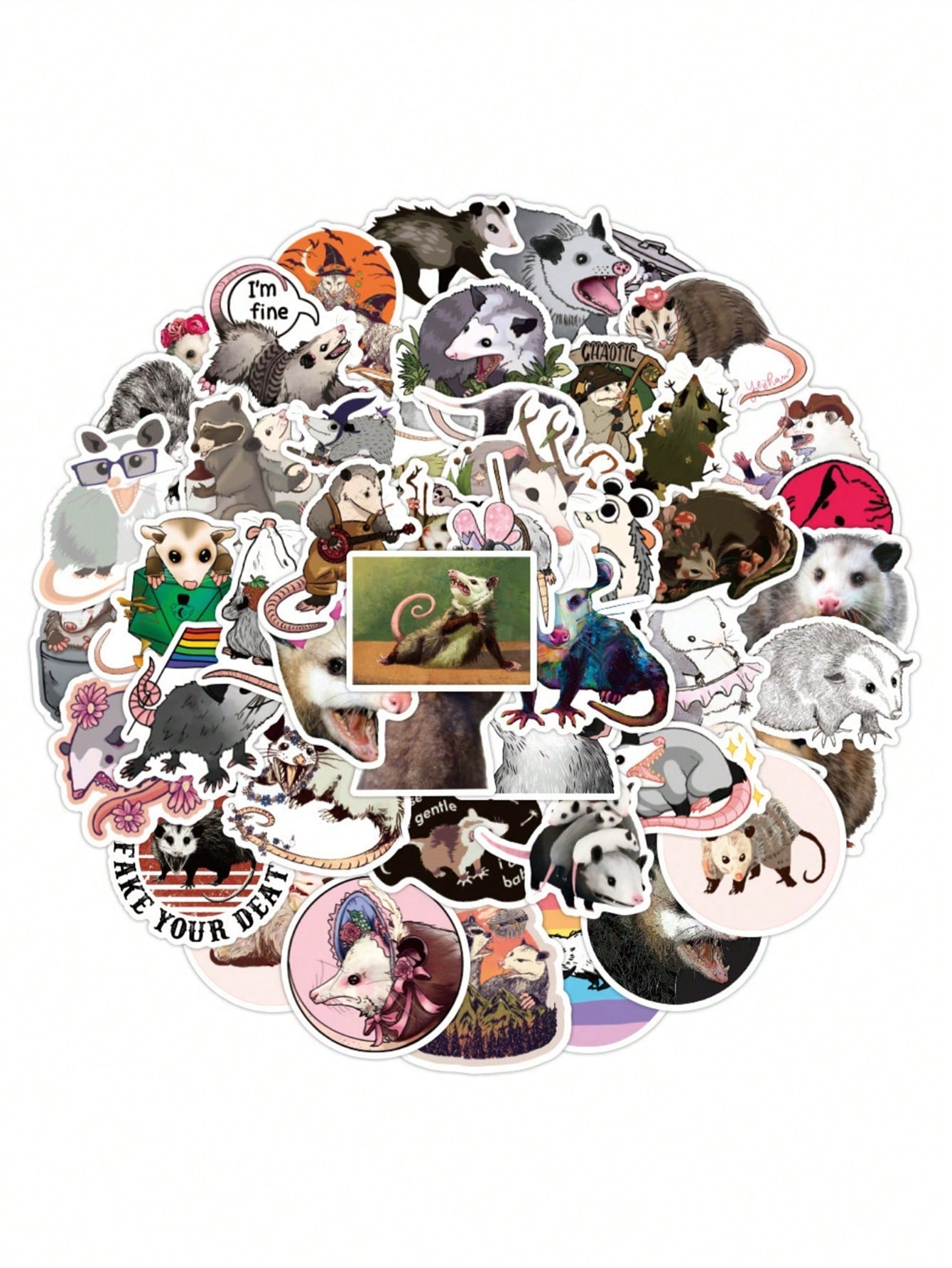 50PCS Art Illustration Popular Creative Cartoon Animal Possum Family Series Decorative Style Graffiti Stickers Personality Fashion Creative DIY Exquisite Decorative Decals Suitable For Cups, Helmets, Skateboards Popular Stickers Toys