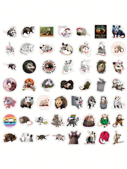 50PCS Art Illustration Popular Creative Cartoon Animal Possum Family Series Decorative Style Graffiti Stickers Personality Fashion Creative DIY Exquisite Decorative Decals Suitable For Cups, Helmets, Skateboards Popular Stickers Toys