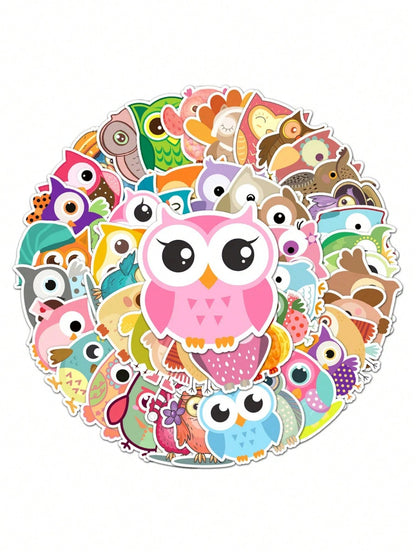 50PCS Art Illustration Popular Creative Cartoon Owl Animal Series Decorative Style Graffiti Stickers Personalised Fashion Creative DIY Exquisite Decorative Decals Suitable For Cups, Helmets, Skateboards Popular Stickers Toys