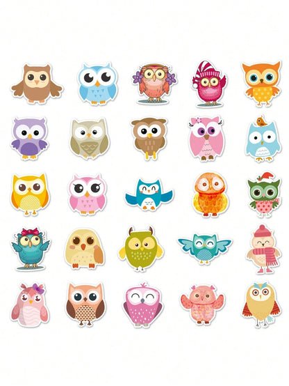 50PCS Art Illustration Popular Creative Cartoon Owl Animal Series Decorative Style Graffiti Stickers Personalised Fashion Creative DIY Exquisite Decorative Decals Suitable For Cups, Helmets, Skateboards Popular Stickers Toys