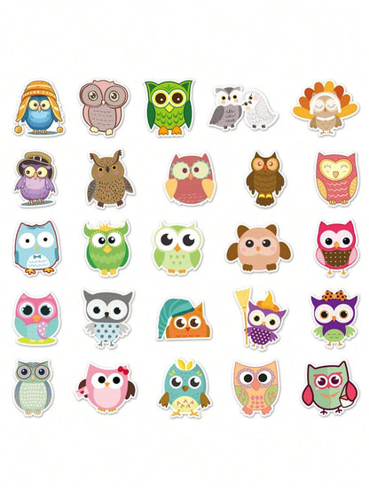 50PCS Art Illustration Popular Creative Cartoon Owl Animal Series Decorative Style Graffiti Stickers Personalised Fashion Creative DIY Exquisite Decorative Decals Suitable For Cups, Helmets, Skateboards Popular Stickers Toys