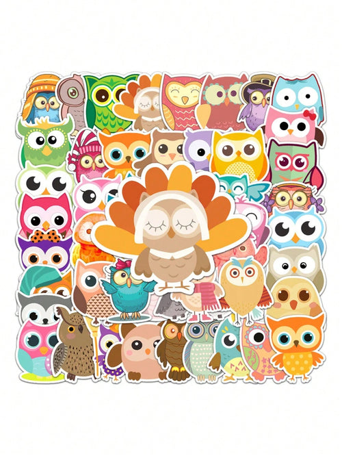 50PCS Art Illustration Popular Creative Cartoon Owl Animal Series Decorative Style Graffiti Stickers Personalised Fashion Creative DIY Exquisite Decorative Decals Suitable For Cups, Helmets, Skateboards Popular Stickers Toys