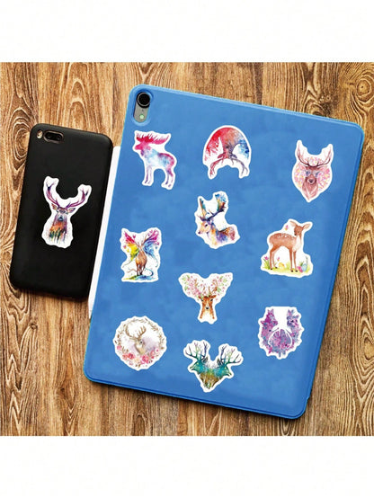 50PCS Art Illustration Popular Creative Cartoon Cute Animal Watercolour Moose Series Decorative Style Graffiti Sticker Personality Fashion Creative DIY Exquisite Decorative Decals Suitable For Cups, Helmets, Skateboards Popular Stickers Toys