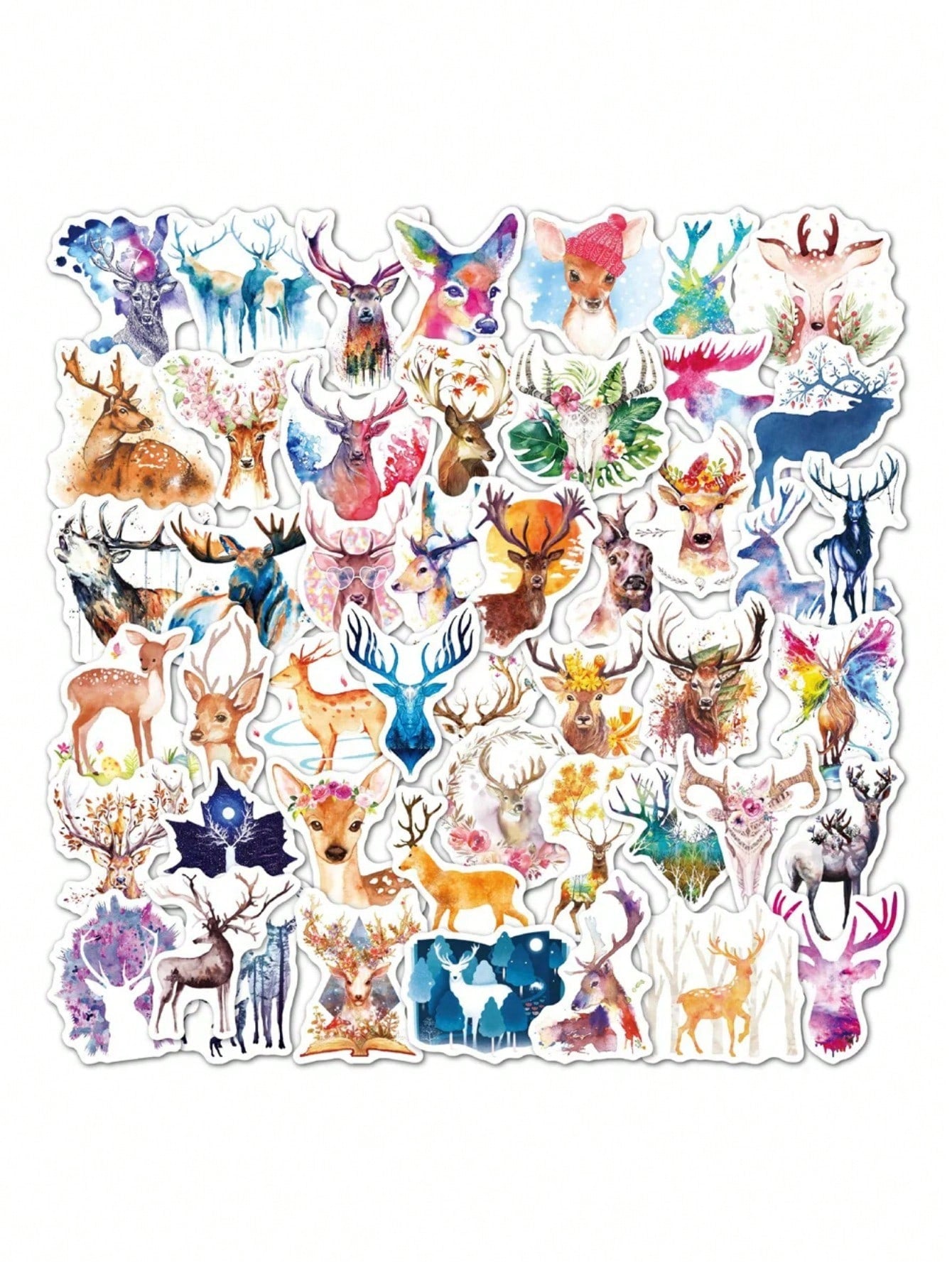 50PCS Art Illustration Popular Creative Cartoon Cute Animal Watercolour Moose Series Decorative Style Graffiti Sticker Personality Fashion Creative DIY Exquisite Decorative Decals Suitable For Cups, Helmets, Skateboards Popular Stickers Toys