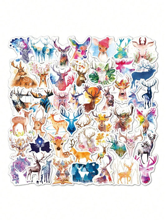 50PCS Art Illustration Popular Creative Cartoon Cute Animal Watercolour Moose Series Decorative Style Graffiti Sticker Personality Fashion Creative DIY Exquisite Decorative Decals Suitable For Cups, Helmets, Skateboards Popular Stickers Toys