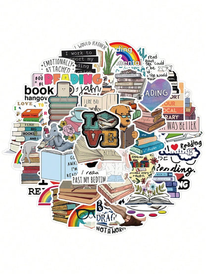 50PCS Art Illustration Popular Creative Cartoon Animation Book Text Reading Series Decorative Style Graffiti Stickers Personality Fashion Creative DIY Exquisite Decorative Decals Suitable For Cups, Helmets, Skateboards Popular Stickers Toys