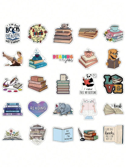 50PCS Art Illustration Popular Creative Cartoon Animation Book Text Reading Series Decorative Style Graffiti Stickers Personality Fashion Creative DIY Exquisite Decorative Decals Suitable For Cups, Helmets, Skateboards Popular Stickers Toys