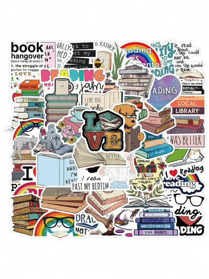 50PCS Art Illustration Popular Creative Cartoon Animation Book Text Reading Series Decorative Style Graffiti Stickers Personality Fashion Creative DIY Exquisite Decorative Decals Suitable For Cups, Helmets, Skateboards Popular Stickers Toys