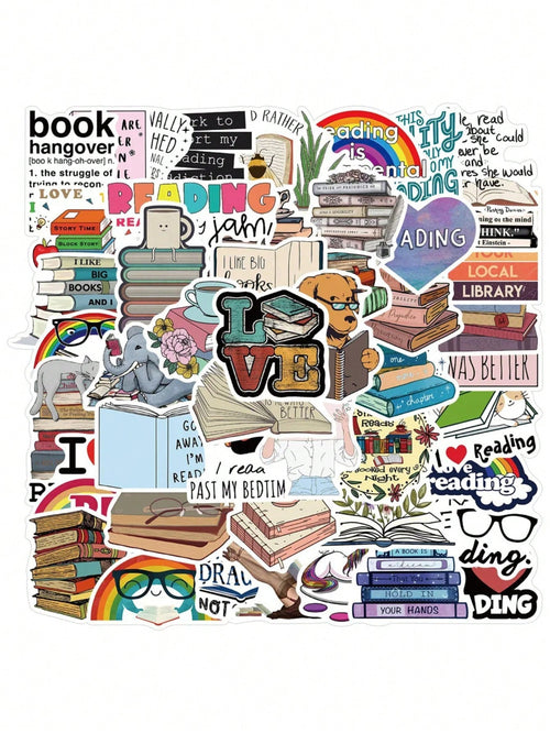 50PCS Art Illustration Popular Creative Cartoon Animation Book Text Reading Series Decorative Style Graffiti Stickers Personality Fashion Creative DIY Exquisite Decorative Decals Suitable For Cups, Helmets, Skateboards Popular Stickers Toys