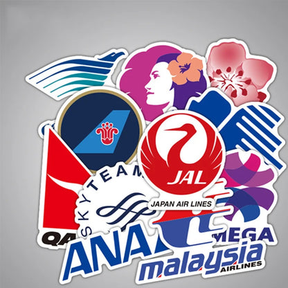 55PCS Large Airline Logo Doodle Stickers for Suitcases, Skateboards, Guitars, Water Bottles, Stationery Cases, and Desktop Decor