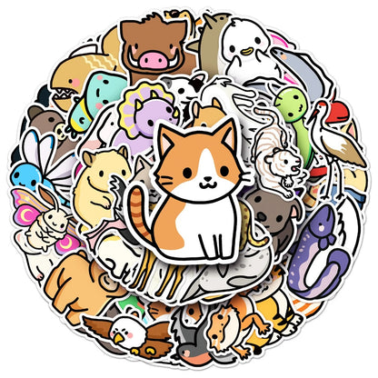 50PCS Cute Animal Doodle Stickers, Cartoon Kawaii Vinyl Decals for Laptop, Journal, Water Bottle, Gift