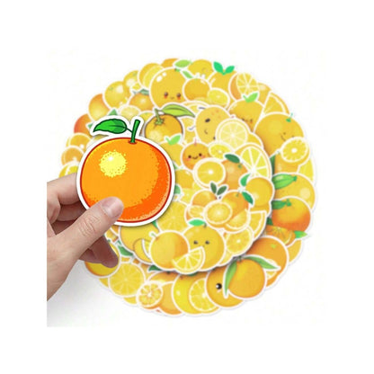 50PCS Cartoon Orange Fruit Doodle Stickers for Refrigerator, Laptop, Phone Case, Skateboard, Stationery Box, and Desktop Decor