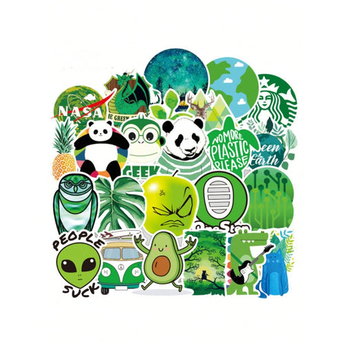 50PCS Cartoon Green Fresh Cute Girly Style Doodle Stickers Exquisite Fashion Creative DIY Decorative Sticker Decals for Notebooks Suitable for Mugs, Helmets, Skateboards, and Stationery Boxes