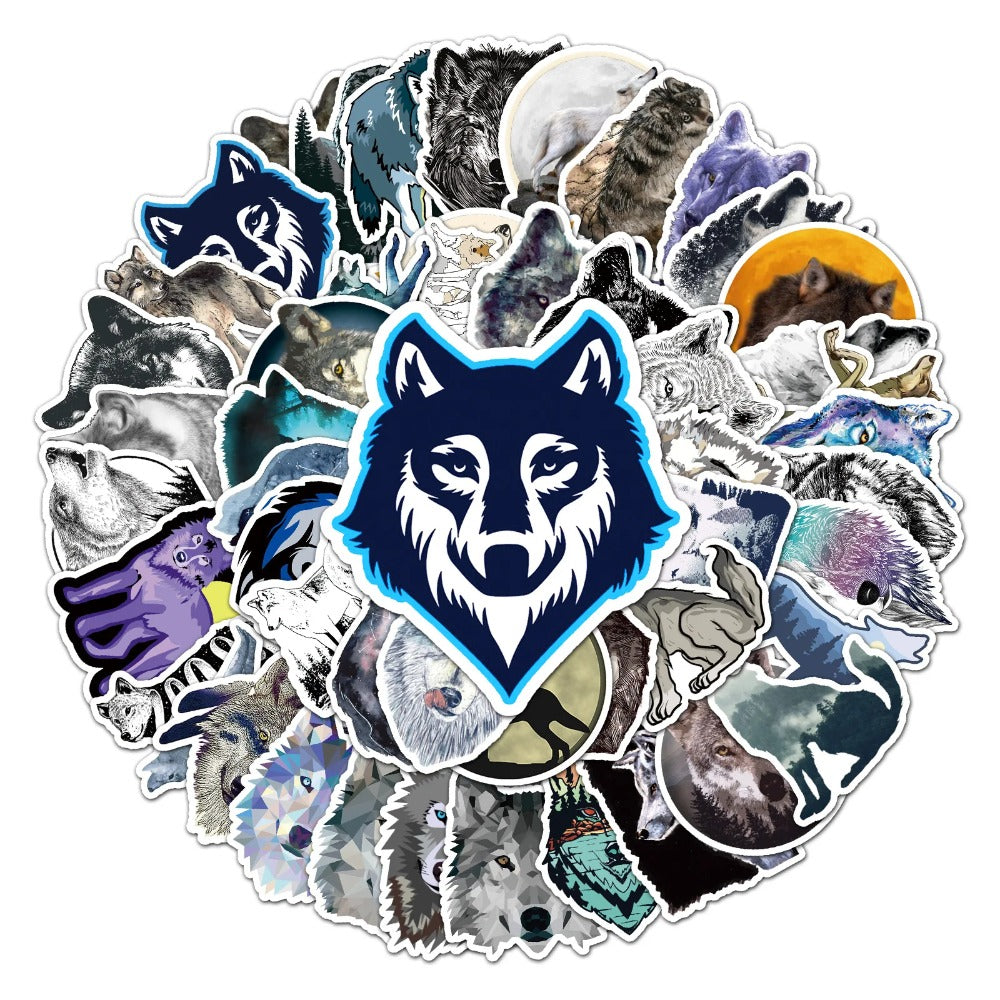 50PCS Wild Wolf Doodle Stickers, Fierce Cartoon Animal Decals for Embracing the Spirit of the Wilderness