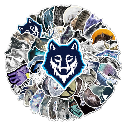 50PCS Wild Wolf Doodle Stickers, Fierce Cartoon Animal Decals for Embracing the Spirit of the Wilderness