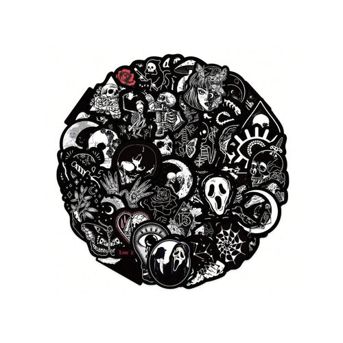 50PCS Cartoon Gothic Devil Black & White Punk Graffiti Stickers Exquisite Fashion Creative DIY Journal Decorative Decals Suitable for Skateboards, Guitars, Helmets, Bags, Stationery Cases