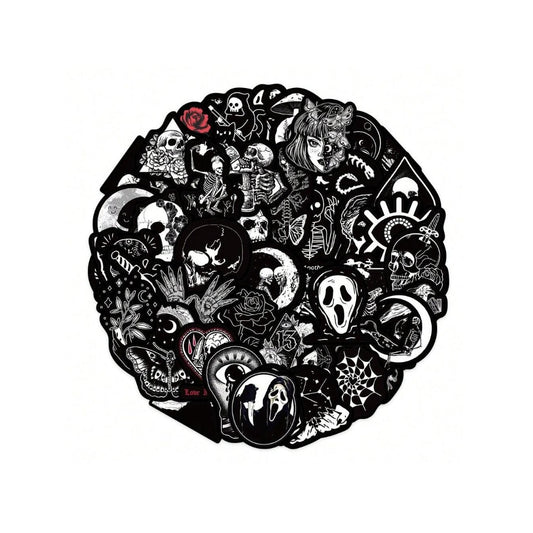 50PCS Cartoon Gothic Devil Black & White Punk Graffiti Stickers Exquisite Fashion Creative DIY Journal Decorative Decals Suitable for Skateboards, Guitars, Helmets, Bags, Stationery Cases