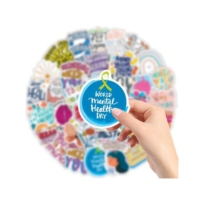 50PCS Cartoon Mental Health Text Doodle Stickers Exquisite Creative Fashion DIY Journal Decorative Decals Suitable for Helmets, Water Bottles, Guitars, Skateboards, and Stationery Cases