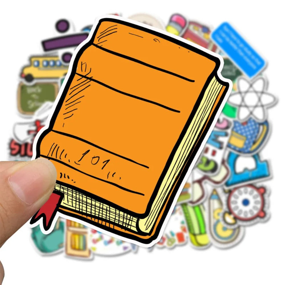 50PCS Study Supplies Doodle Stickers, Cute Stationery School Theme Vinyl Decals for Notebook, Laptop, Planner, Water Bottle, Back to School DIY Gift for Students