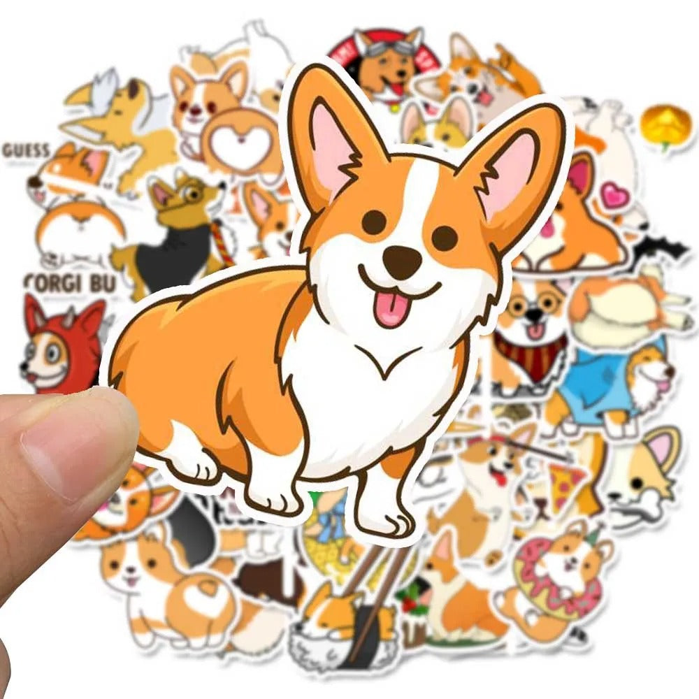 50PCS Cute Cartoon Corgi Puppy Animal Doodle Stickers Exquisite Fashion Creative DIY Journal Decorative Decals Suitable for Mugs, Helmets, Skateboards, Guitars, and Stationery Boxes