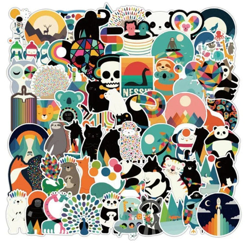 50PCS Cute Cartoon Animal Doodle Stickers for DIY Notebooks, Skateboards, Guitars, Waterproof Luggage, and Helmet Decals