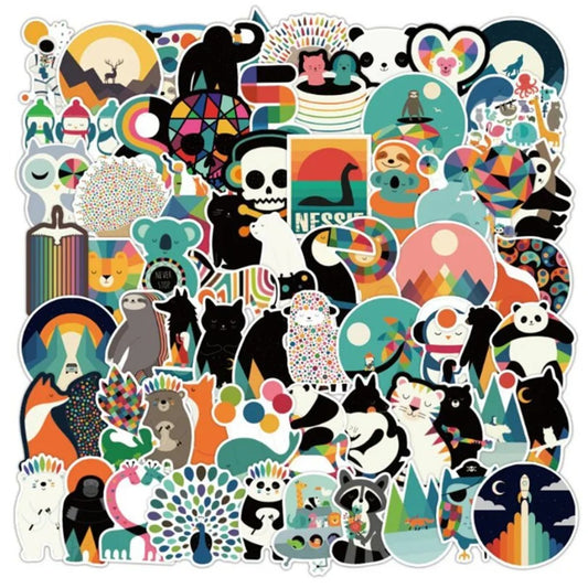 50PCS Cute Cartoon Animal Doodle Stickers for DIY Notebooks, Skateboards, Guitars, Waterproof Luggage, and Helmet Decals