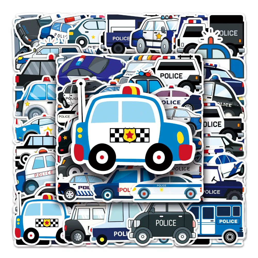50PCS Cartoon Police Car Graffiti Stickers - Urban Patrol & Authority Theme Vinyl Decals for Street Art Journals, Social Commentary DIY, Edgy Aesthetic Projects & Creative Activism Crafts