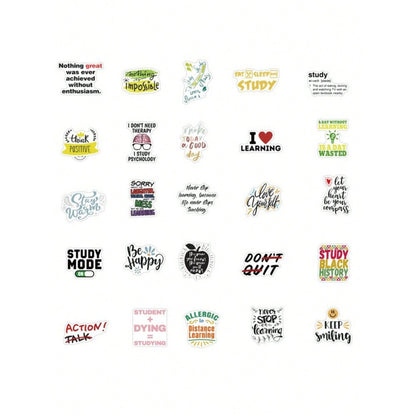 50PCS Inspirational English Learning Motto Doodle Stickers Exquisite, Stylish, Creative DIY Journal Decor Decals Suitable for Mugs, Helmets, Skateboards, and Stationery Cases