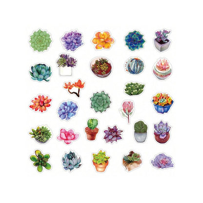 50PCS Cartoon Fresh-Style Succulent Plant Doodle Stickers Exquisite, Fashionable, Creative DIY Journal Decorations Suitable for Skateboards, Bags, Helmets, Guitars, Water Bottles, and Stationery Cases