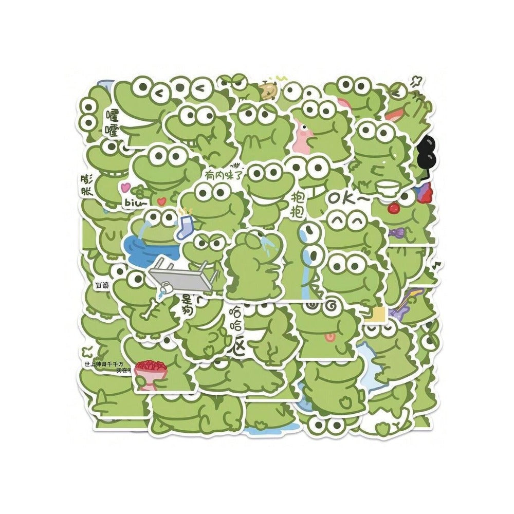 50PCS Cartoon Green Crocodile Animal Doodle Stickers Exquisite Creative Girly DIY Journal Stickers Suitable for Skateboards, Bags, Water Bottles, Helmets, and Stationery Cases