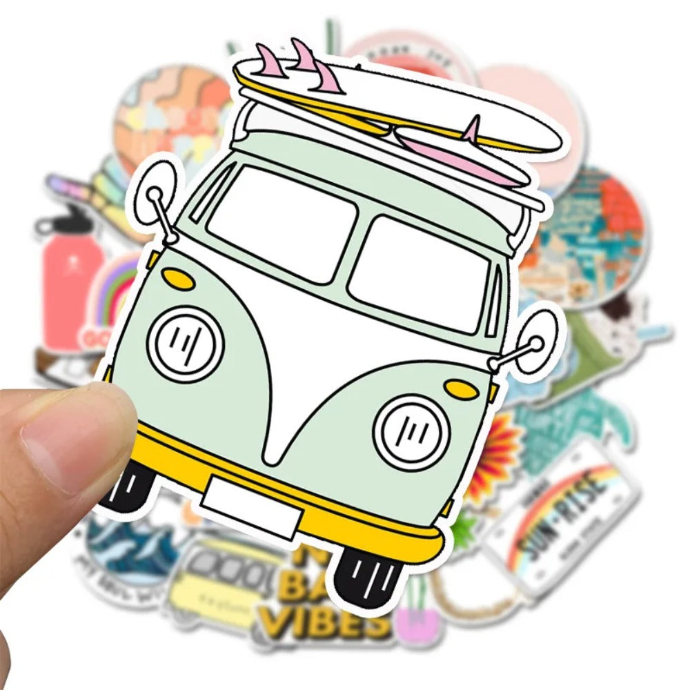 50PCS Adorable Geometric Minimalist Cartoon Doodle Stickers for Suitcases, Water Bottles, Helmets, Guitars, Skateboards, Stationery Boxes, and Desktop Decor
