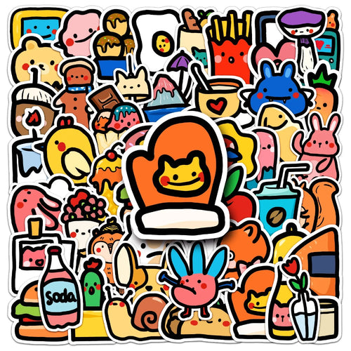 50PCS Whimsical Childhood Doodle Stickers, Fresh & Cute Cartoon Decals for Journals, Planners, and a Happy Vibe