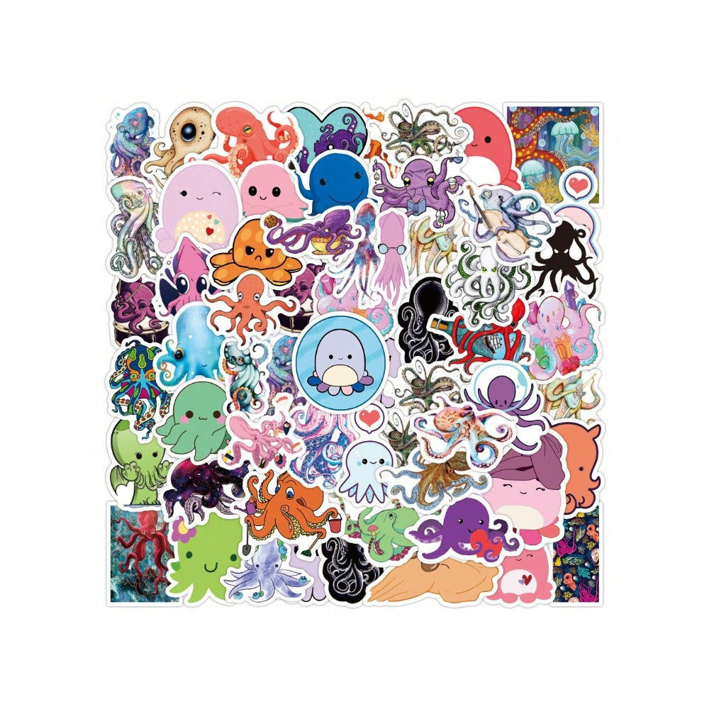 50PCS Cute Cartoon Octopus Doodle Stickers Exquisite, Fashionable, Creative DIY Decorative Decals Perfect for Notebooks, Laptops, Suitcases, Skateboards, Water Bottles, Helmets, and Stationery Cases
