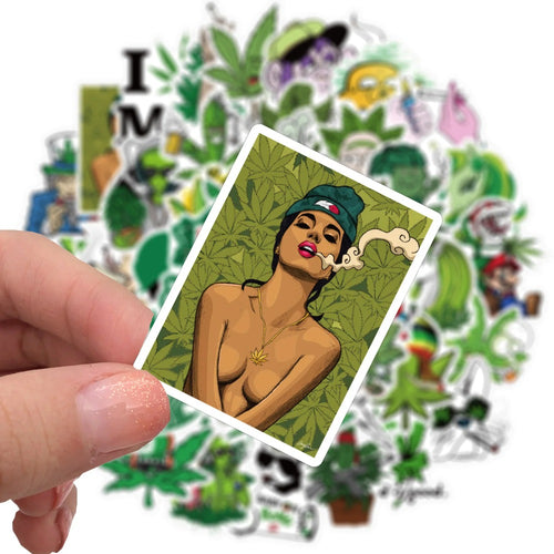 50PCS Plant Leaf Hemp Leaf Doodle Stickers for Suitcases, Laptops, Luggage, Skateboards, Water Bottles, Stationery Boxes, and Desktop Decor